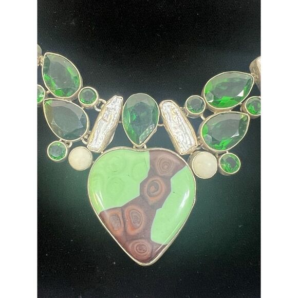 art multi gemstone crysophrase biwa pearl quartz sterling silver necklace 19.5" - Picture 11 of 13